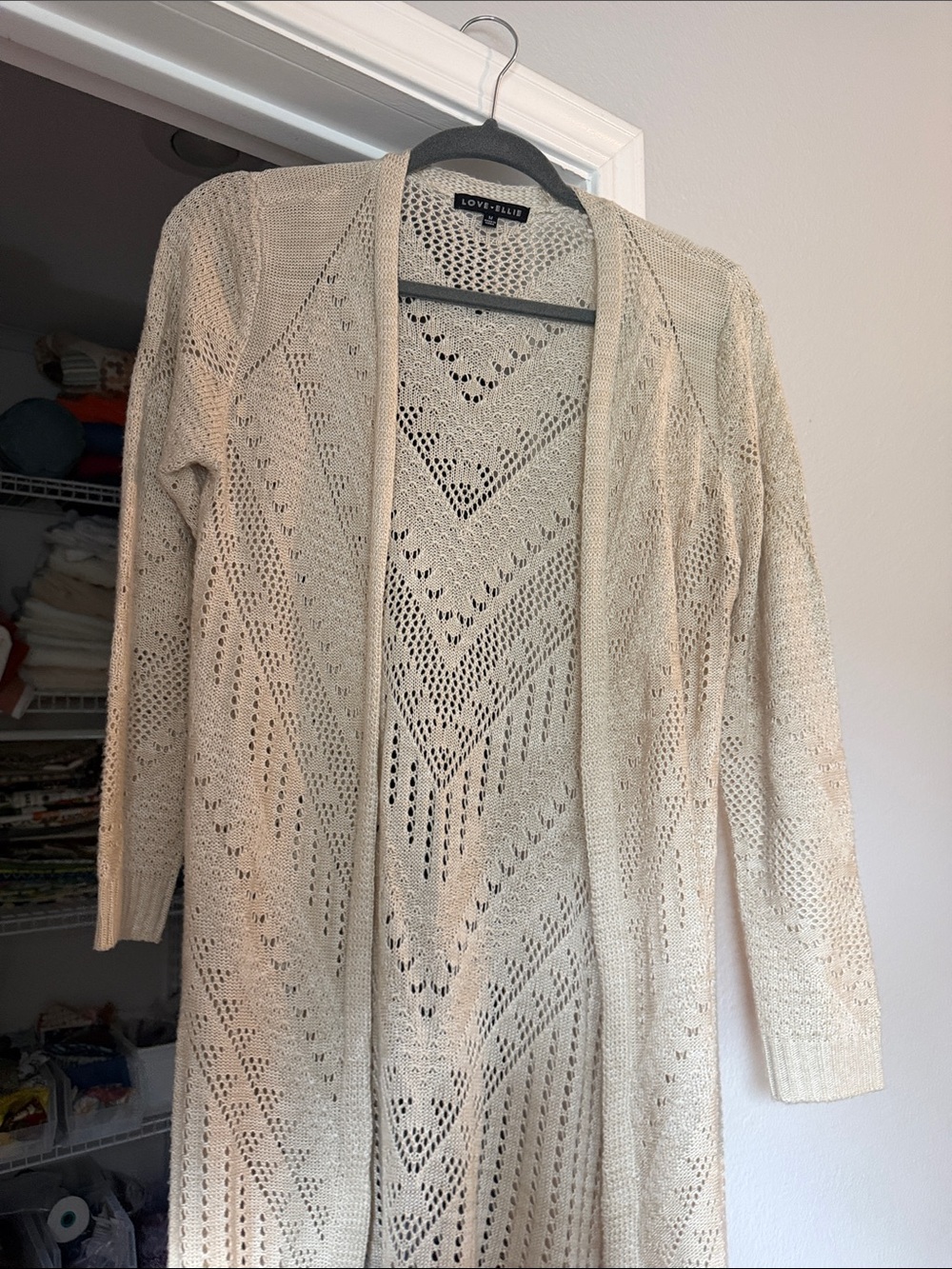 Love Tree Cream Open-Front Crochet Knit Cardigan